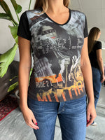 Vintage Harley Davidson V Neck Diamanté T Shirt (Women's S)