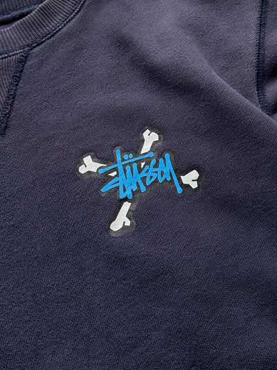 90's Stussy Crossbones Script Heavyweight Sweatshirt (S)