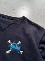 90's Stussy Crossbones Script Heavyweight Sweatshirt (S)