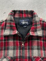 90's Stussy wool plaid zip up overshirt (L)