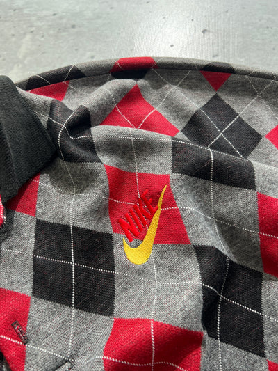 80's Nike Bootleg Argyle Long Sleeve Knit Polo Shirt (XL)