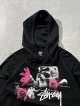 00's Stussy Skull & Roses Pullover Hoodie (S)