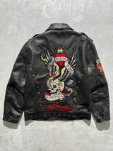 Ed Hardy x Avirex Leather Jacket (L)