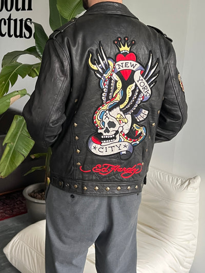 Ed Hardy x Avirex Leather Jacket (L)