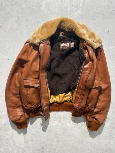 Vintage Schott NYC A-2 Sherpa Lined Leather Jacket (L)